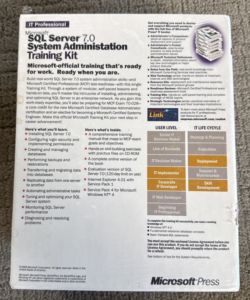 Microsoft SQL Server 7.0 Resource Guide & System Administration Training Kit New