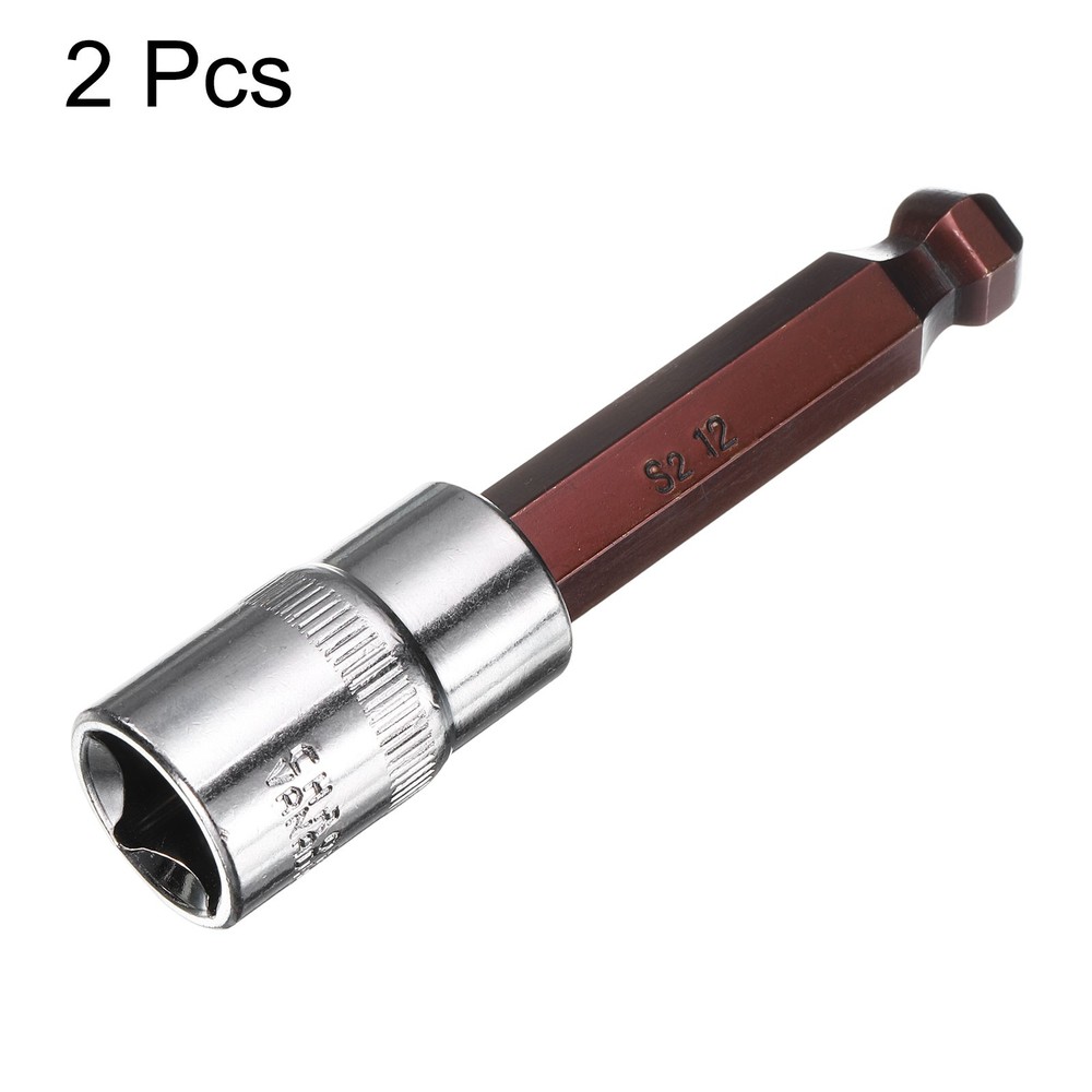 2pcs 12mm Ball End Hex Bit Socket 1/2" Square Drive Metric Extension Impact Bit