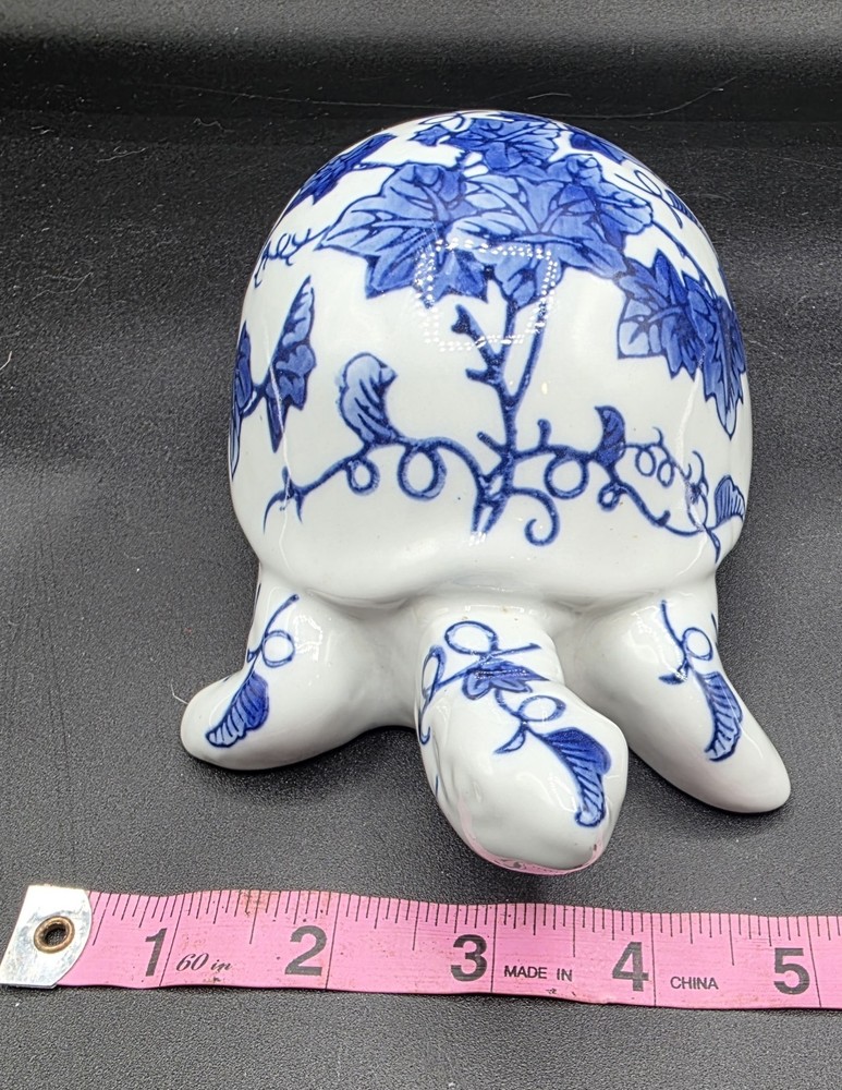 Vintage Blue And White Ceramic Turtle Home Decor