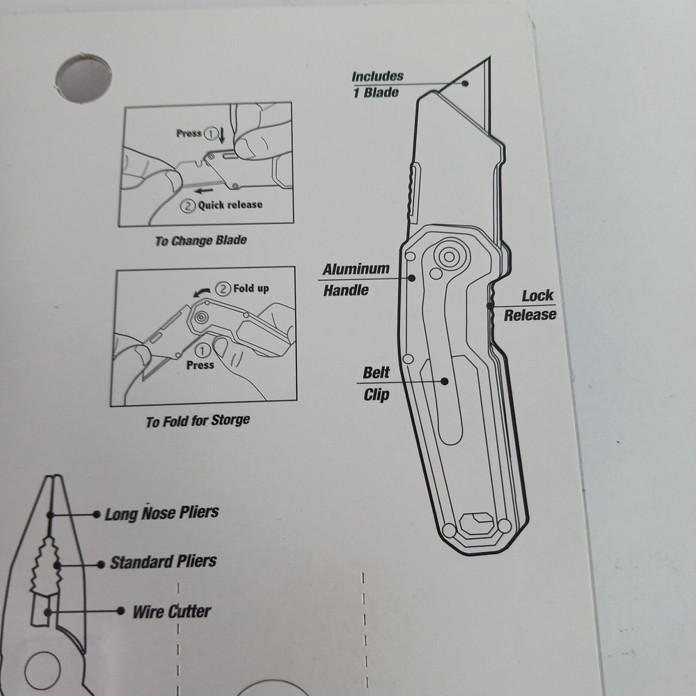 Multitool bundle w/ box knife & bottle opener. Black metal. Camping / Emergency