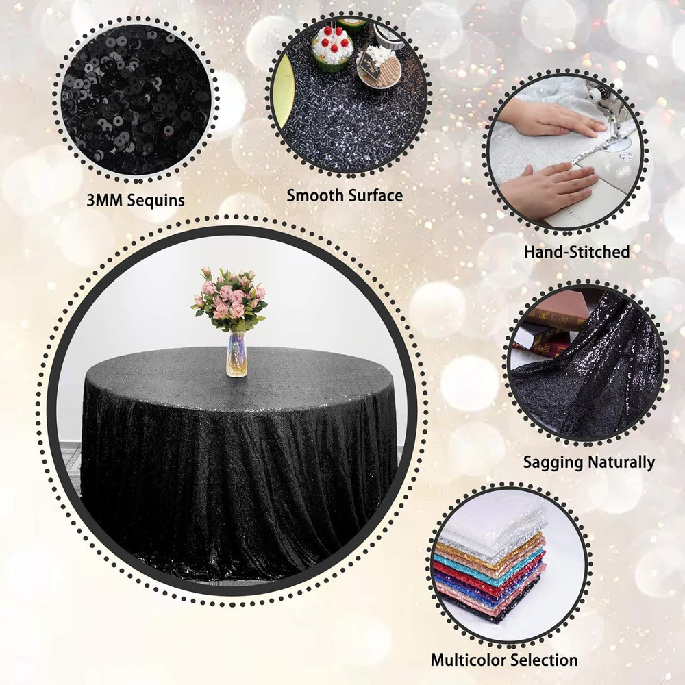 Black Sequin Tablecloth 50" X 50" Square Glitter Table Cover Metallic Sequence T