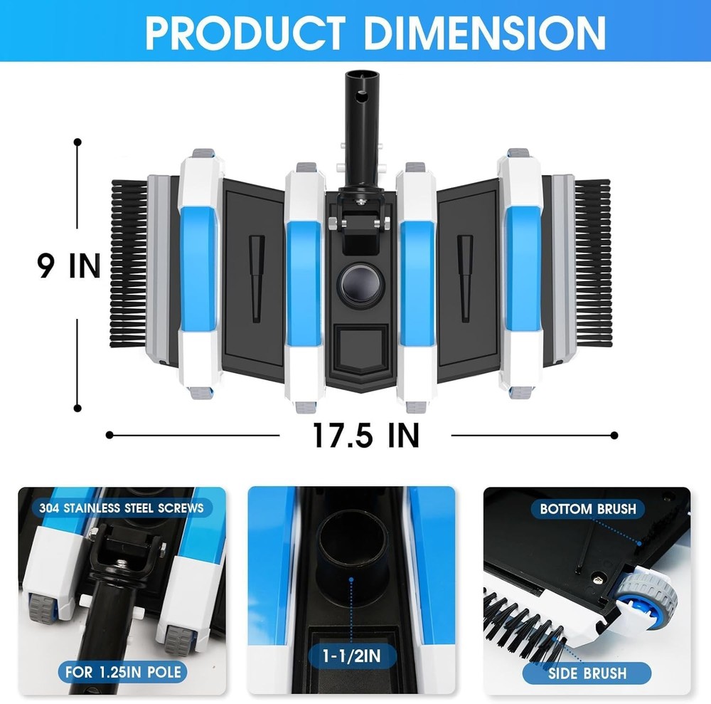 Enhanced Pool Vacuum Head with 4LB-Upgrade Direction-Control (Blue)