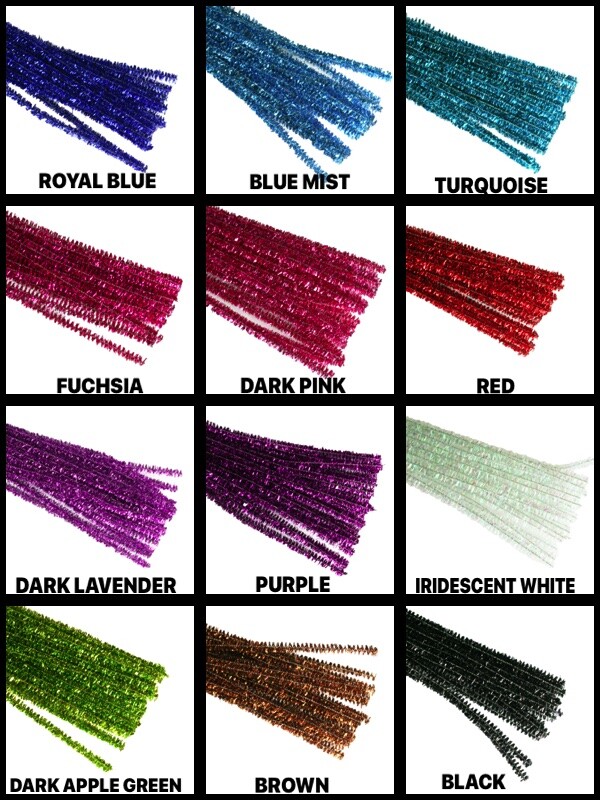 12" Metallic Wired TINSEL ( PIPE CLEANER ) 6MM STEMS Choose Color & Pack Amount