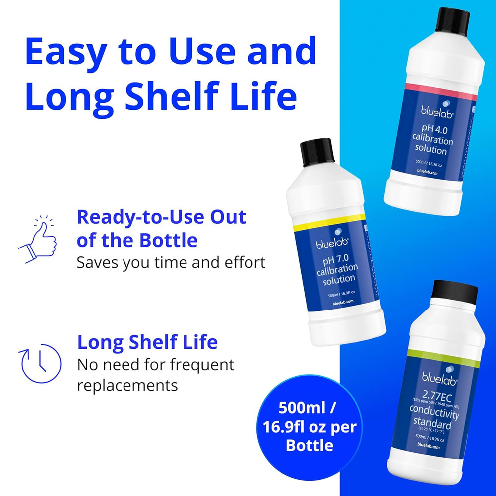 Calibration Solution Ph 4.0, 7.0 and 2.77 EC Conductivity Solution, 500 Ml Each