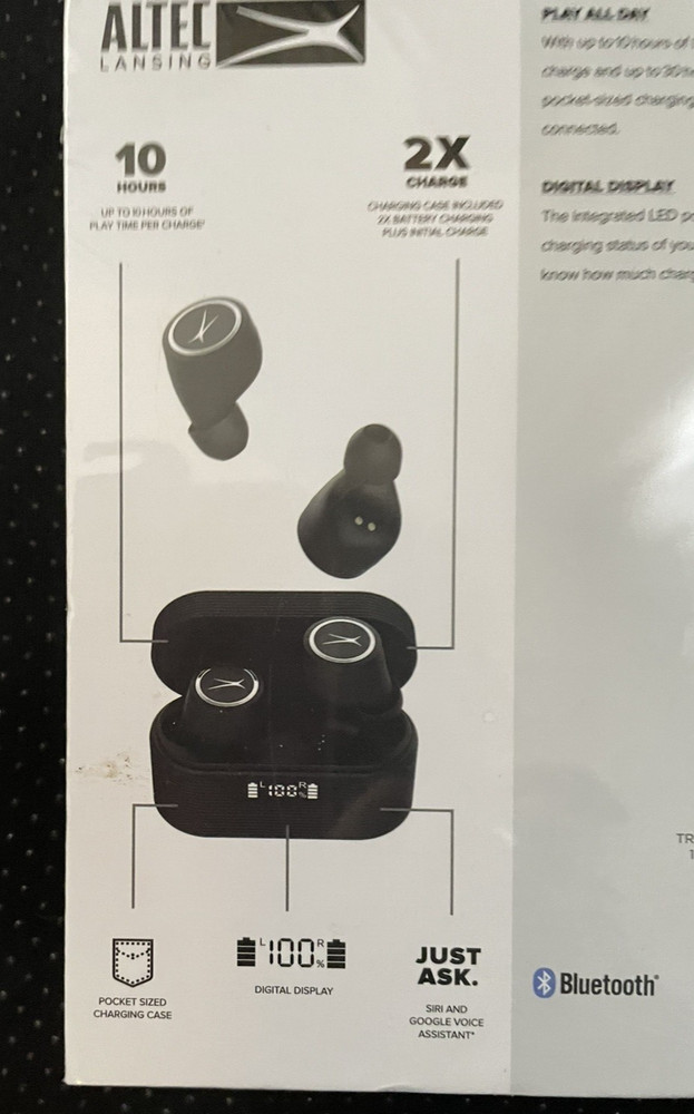 Earbuds Altec Lansing True Connect Truly Wireless Bluetooth Black New