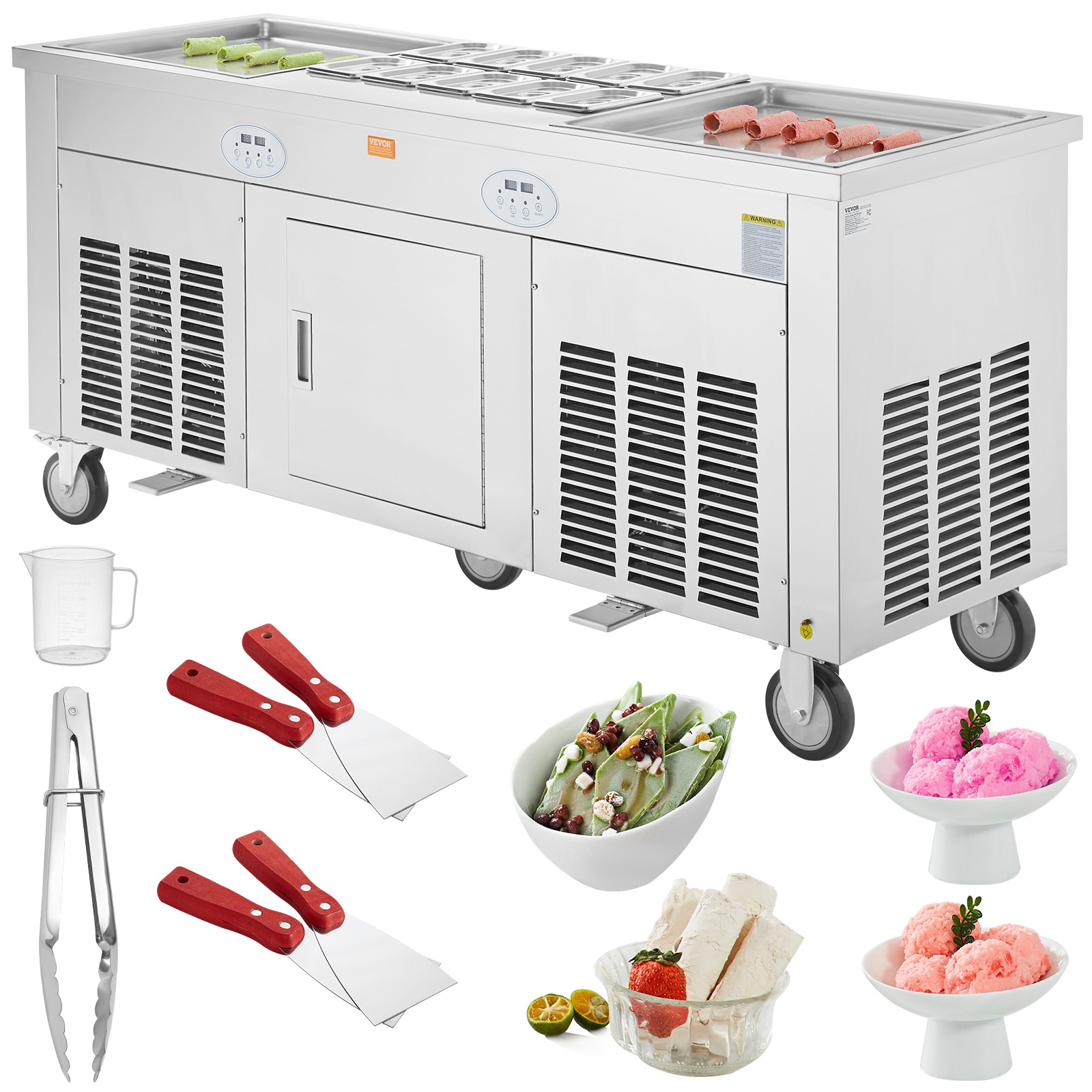 VEVOR Fried Ice Cream Roll Machine Rolled Ice Cream Maker 17.7x17.7 inch 2 Pans