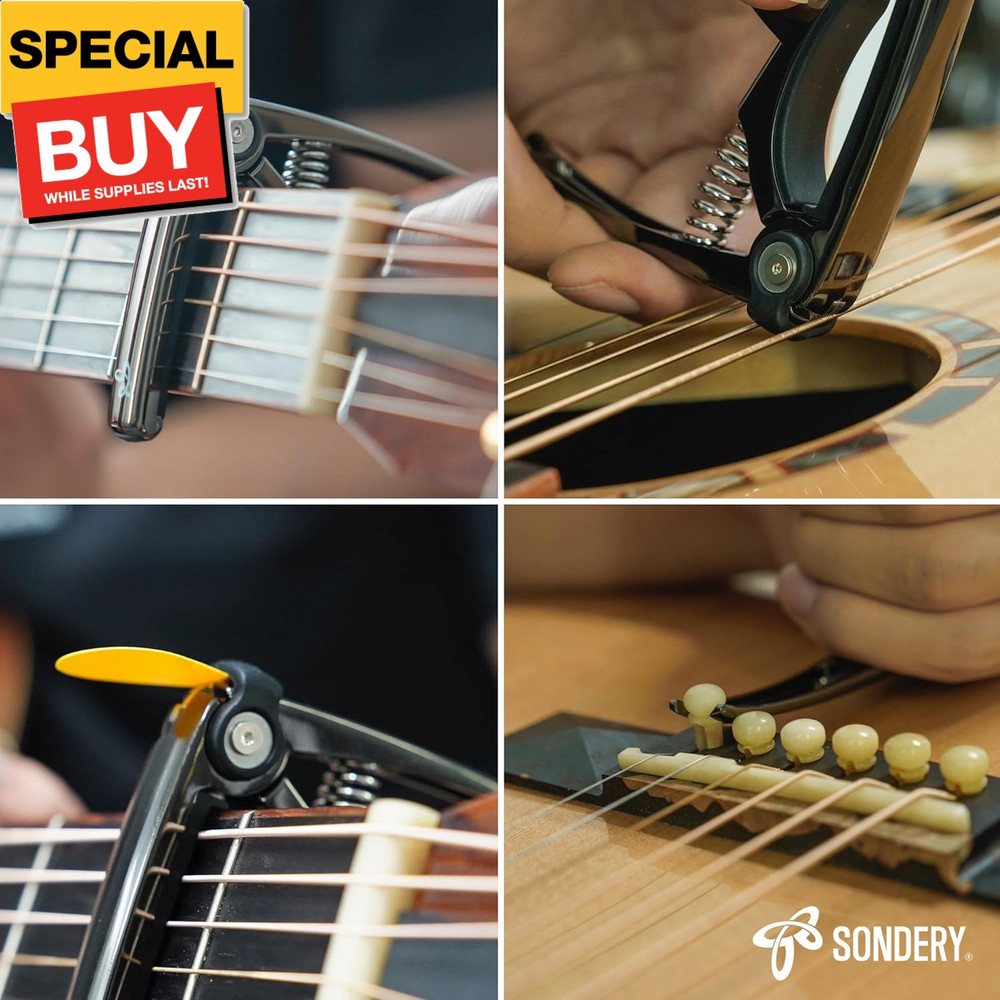4-in-1 Guitar Capo Includes String Cutter Pin Puller Pick Holder and 5 Guitar Pi