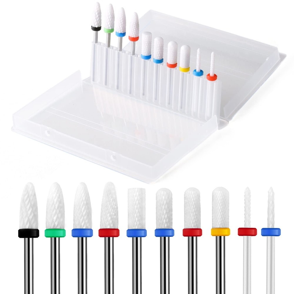 10Pcs Ceramic Nail Drill Bits,3/32 Nail Drill Bits Set for Acrylic Gel Nails