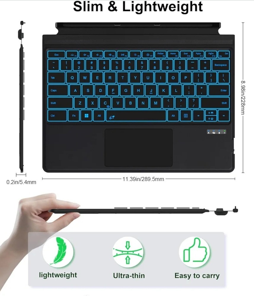 Inateck Surface Pro 7/7+/6/5/4 Keyboard, Bluetooth, 7-Color Backlight, Touchpad