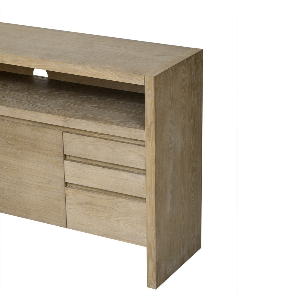 60" Modern Solid Ash Veneer Sideboard (3 Doors+3 Drawers, Semi-Open Shelf