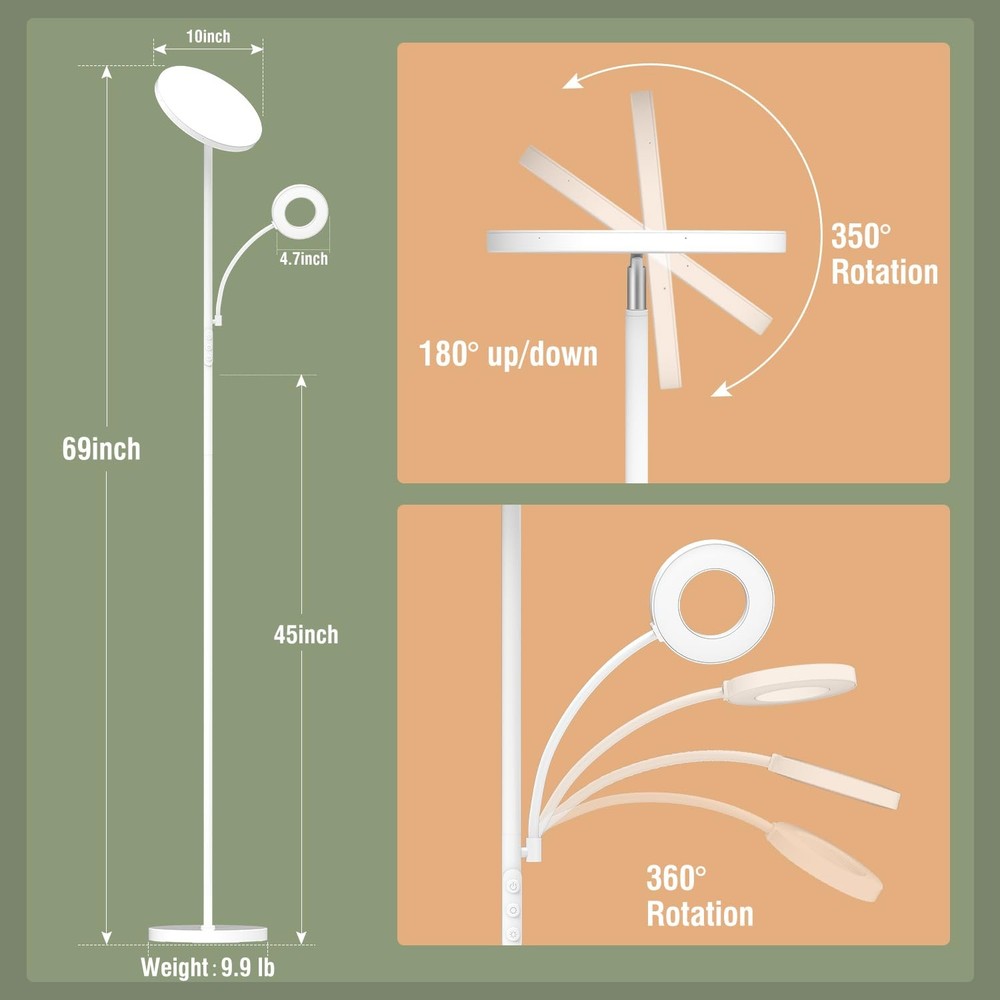 Floor Lamp 42W 4000LM LED Dimmable Remote Touch Control White RM02 Adjustable