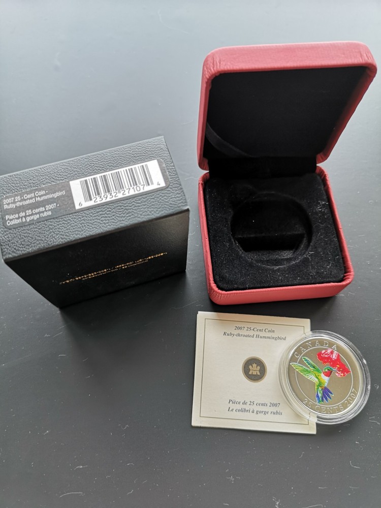 ***  CANADA  25  CENTS  COLOURED  2007  ***  RUBY - THROATED  HUMMINGBIRD  ***