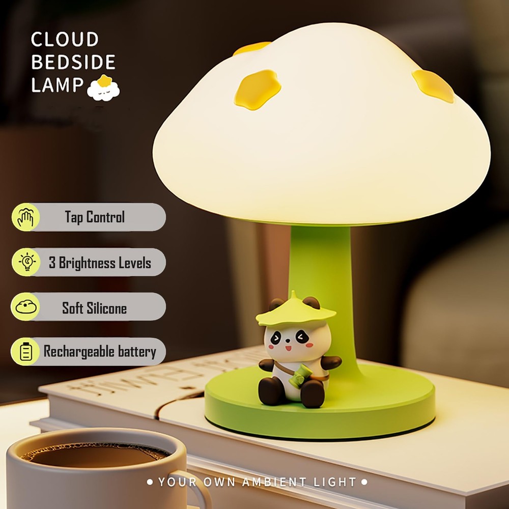 Cloud and Panda Rechargeable Night Light, Safe Soft Silicone