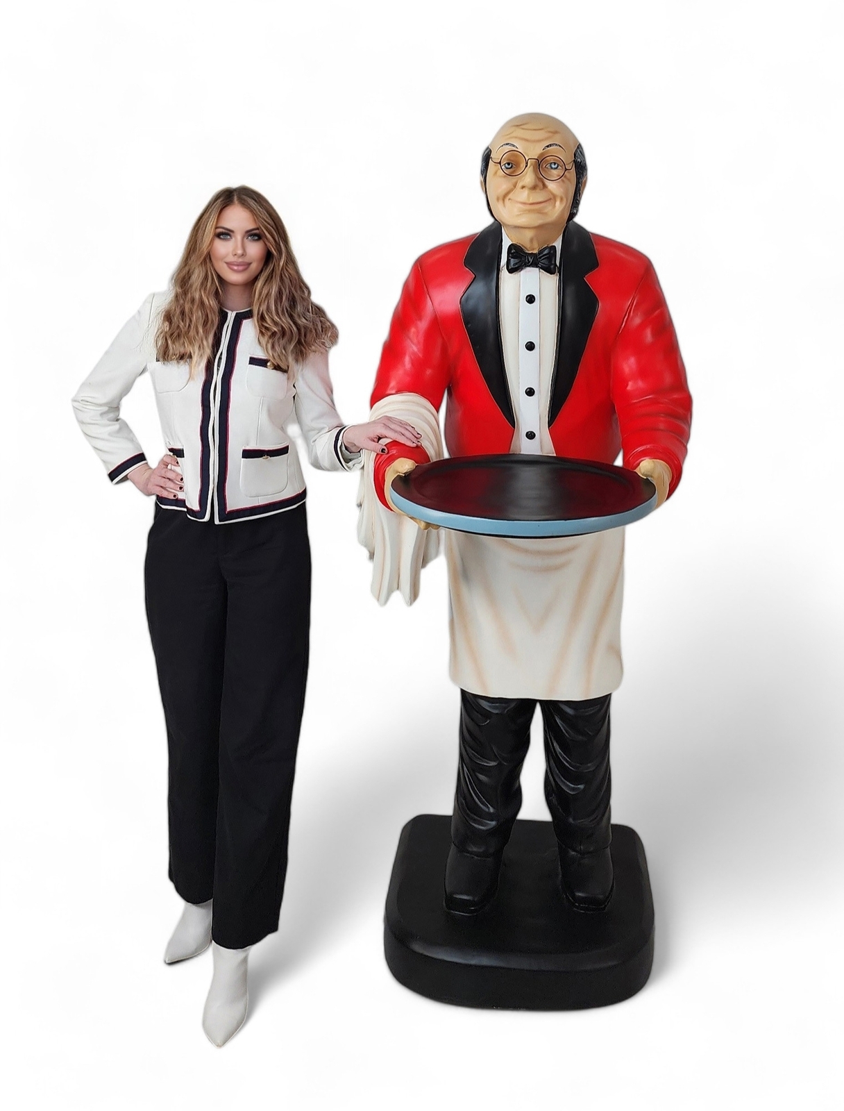 Waiter Old Man Butler Life Size Statue Holding Serving Tray 6FT Indoor & Outdoor
