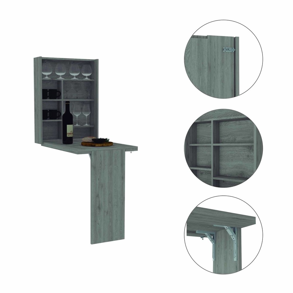 Vatta Wall Foldable Table, Seven Interior Shelves, Extending Table