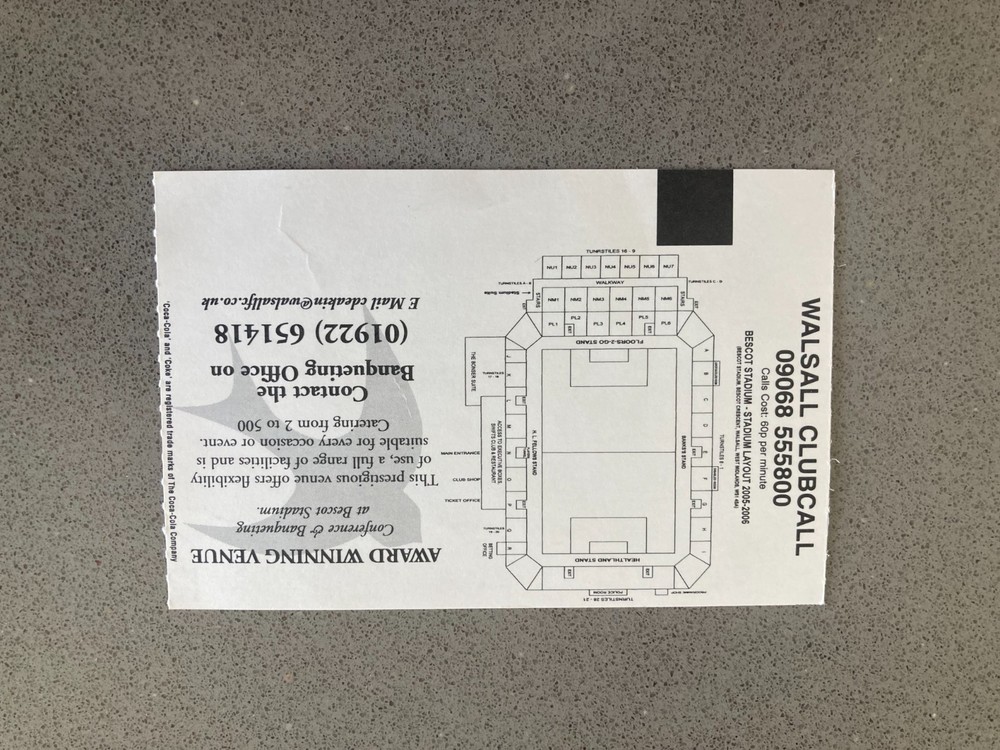 Walsall v Bournemouth 2005-06 Match Ticket