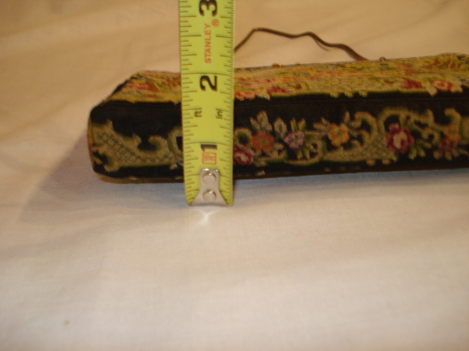 VINTAGE PETIT POINT FLORAL TAPESTRY GOLD METAL MOTHER OF PEARL TRIMMED FRAME