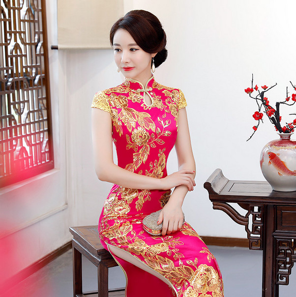 Cheongsam Women Chinese Ball Gown Fishtail Evening Long Wedding QiPao Dress