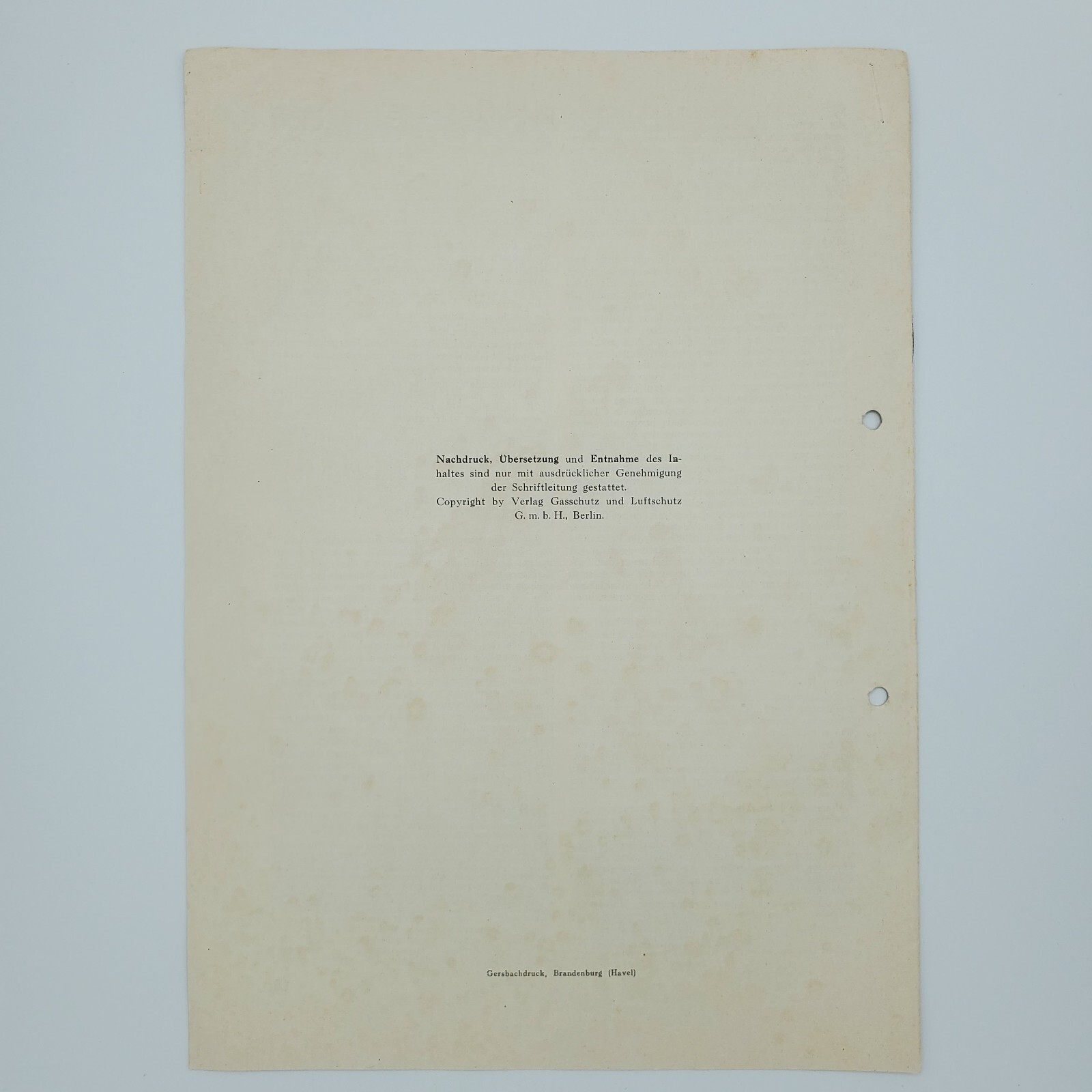 1936 German Luftschutz Gasschutz Air Raid Shelter Sonderdruck Quasebart WW2 Gas