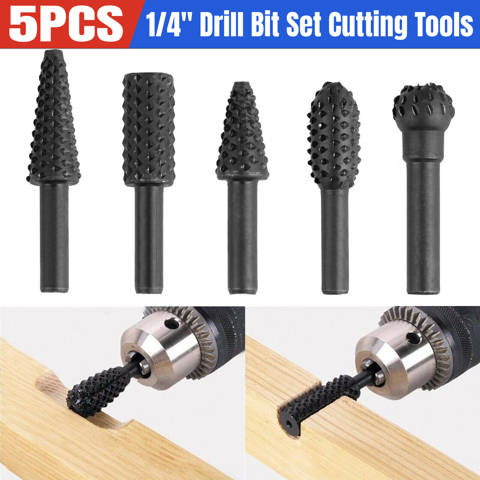 5PCS 1/4'' Drill Bit Set Cutting Tools for Woodworking Knife Wood Carving Tool