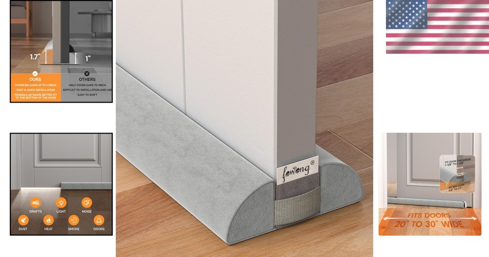 Easy-to-Install Door Draft Stoppers 2 Pack - 30in Adjustable, Efficient Gray