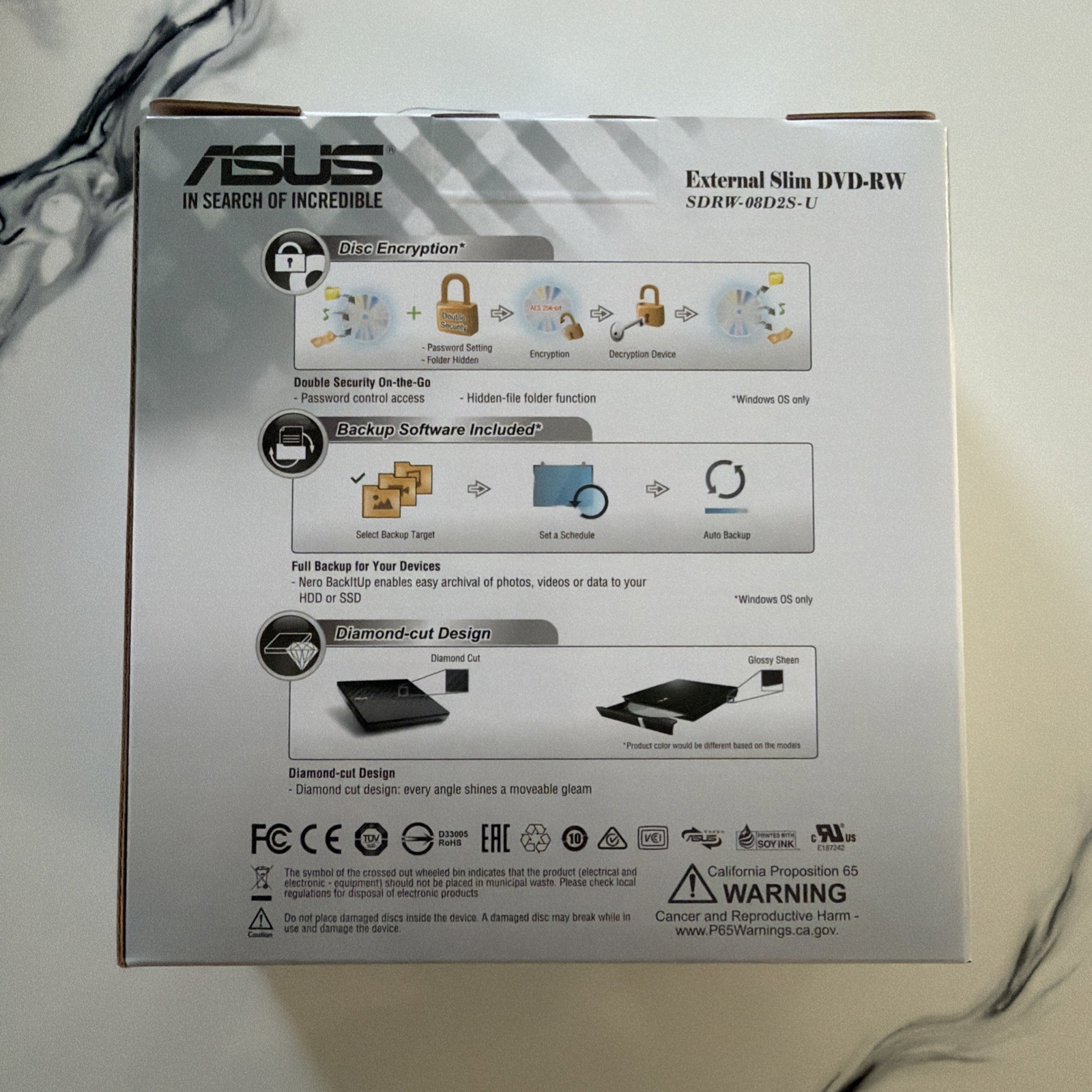 ASUS SDRW-08D2S-U  External Slim DVD±RW 8x USB 2.0 Drive- New