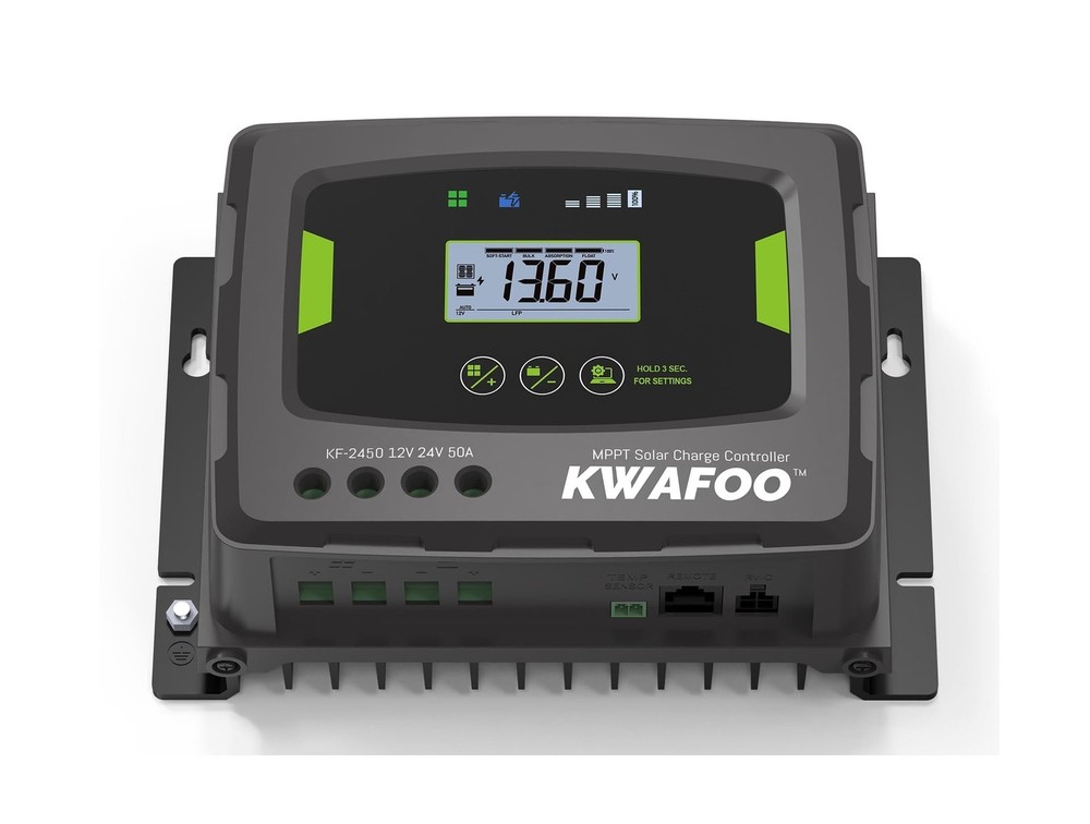 50A MPPT Solar Charge Controller, 12V/24V Auto DC Input, lP43 Waterproof, Bac...