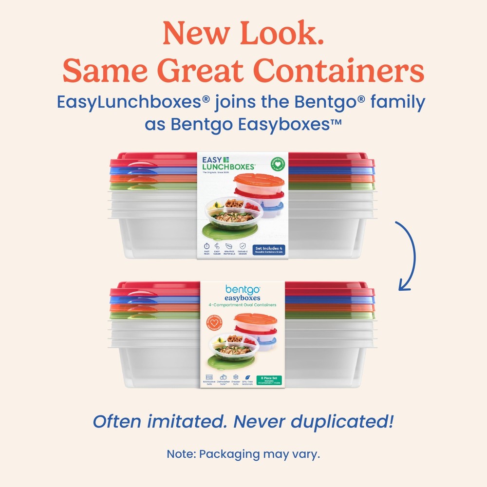 Easyboxes 4-Compartment Oval Containers - Patented Design 8-Piece Set; 4 Tray...