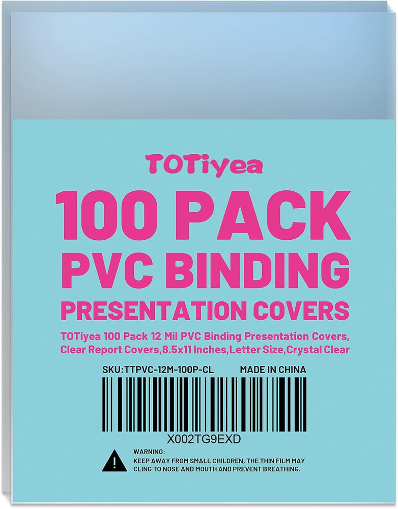 100 Pack 12 Mil PVC Binding Presentation Covers, Clear Report Covers for Binding