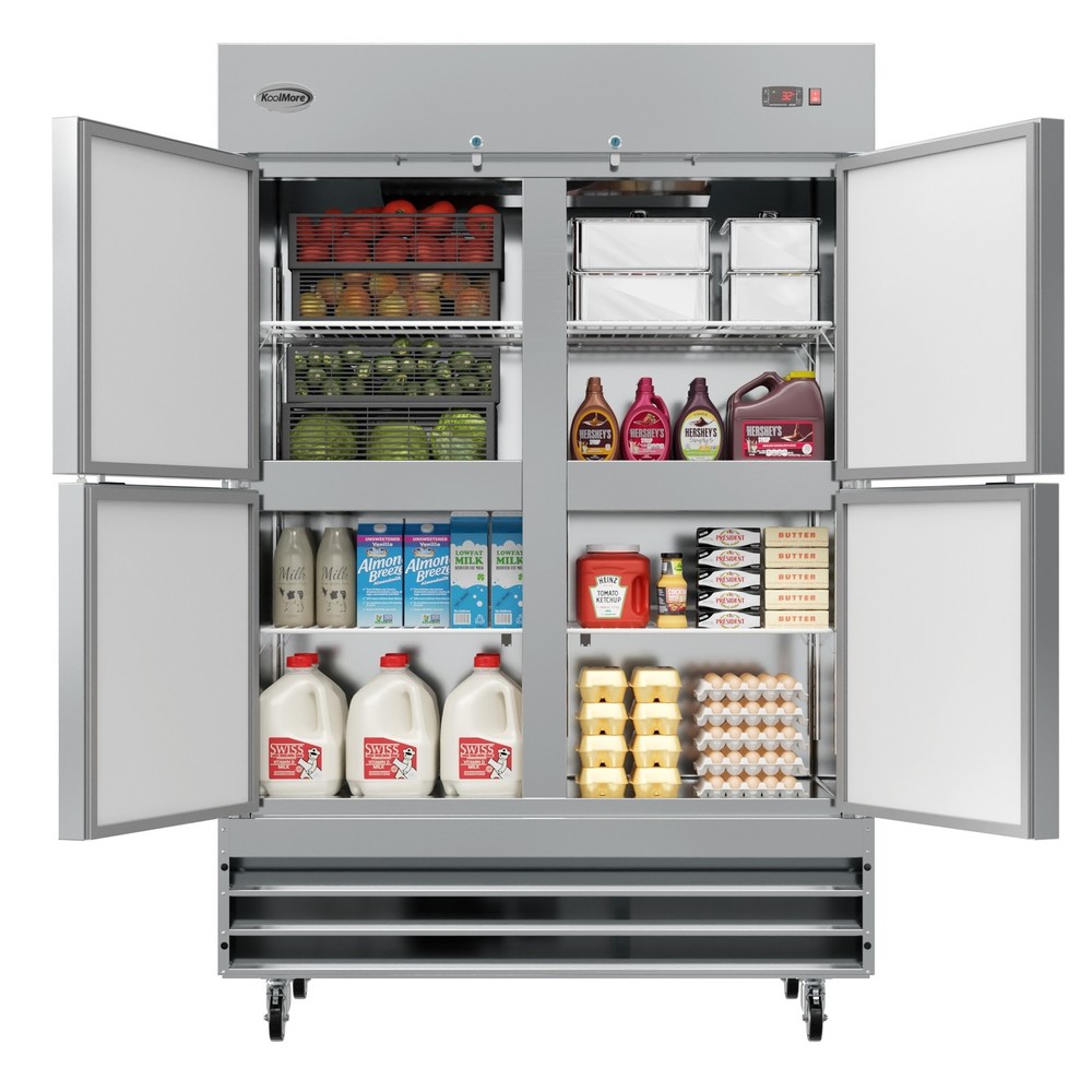 Koolmore RIR-2D-SSHD 54" 4-Half Solid Door Reach-In Refrigerator, 47 cu. ft.,...