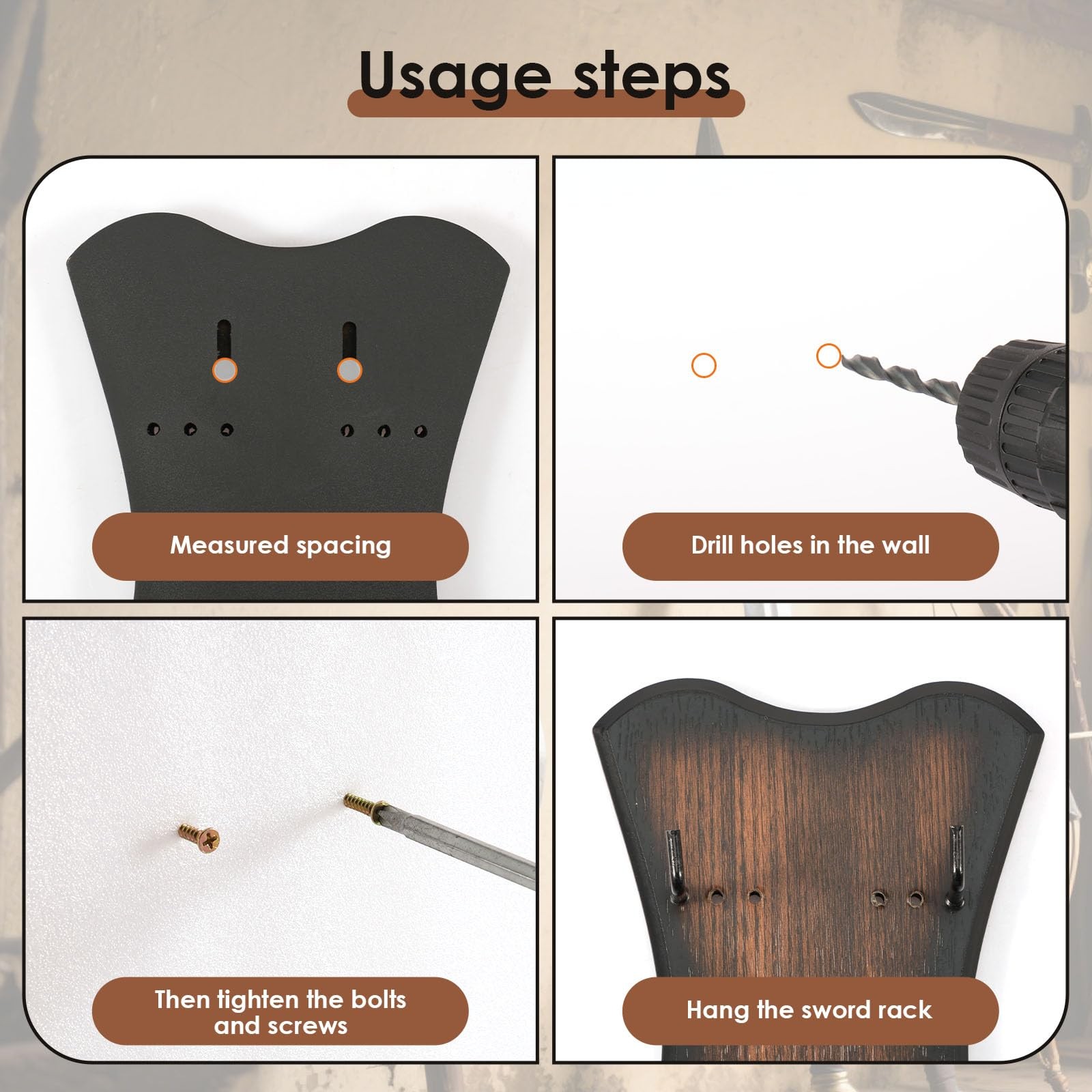 Sword Plaque Wall Mount, Adjustable Wooden Sword Holder Wall with Hardware,Wo...