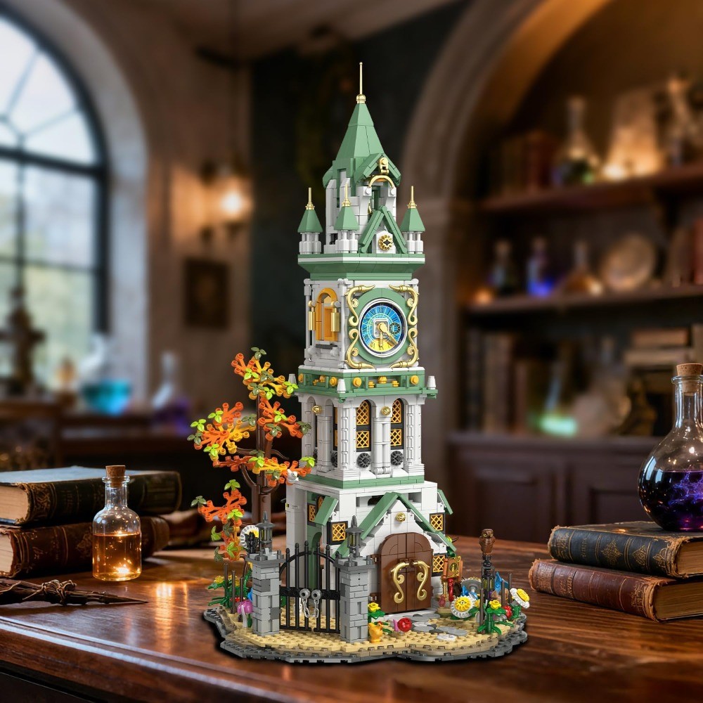 Magic Clock Tower Building Set with Light, 1566PCS Medieval Castle Model Kit