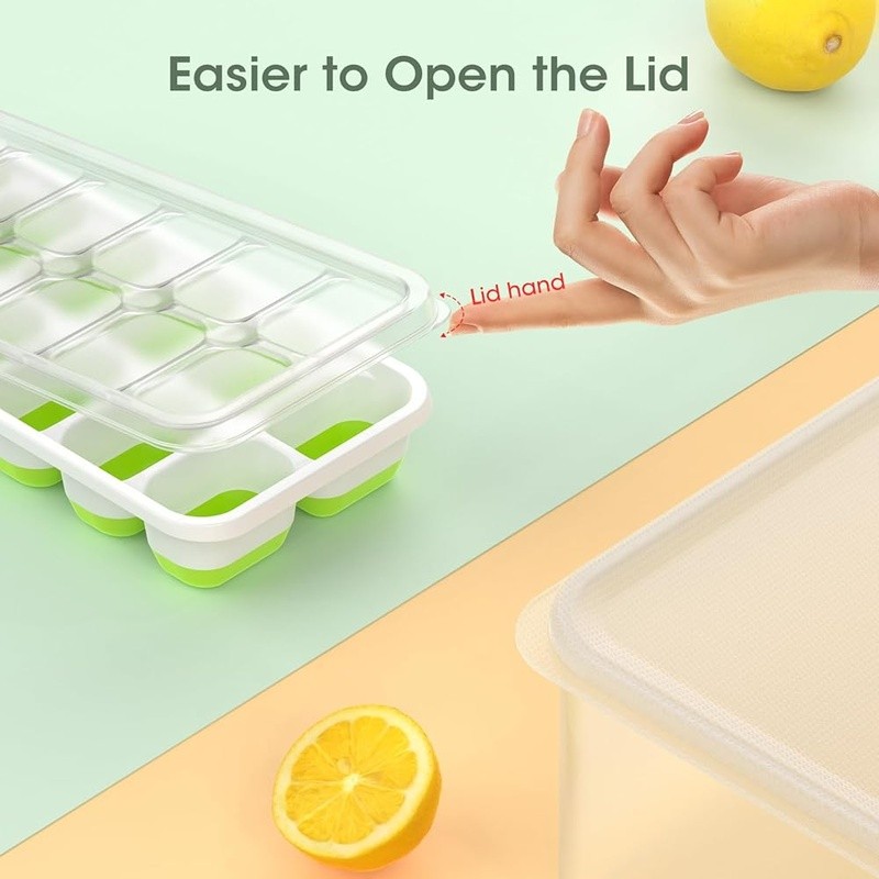 Stackable Ice Cube Tray Set W/ Lid Scoop & Storage Bin Freezer Organization New