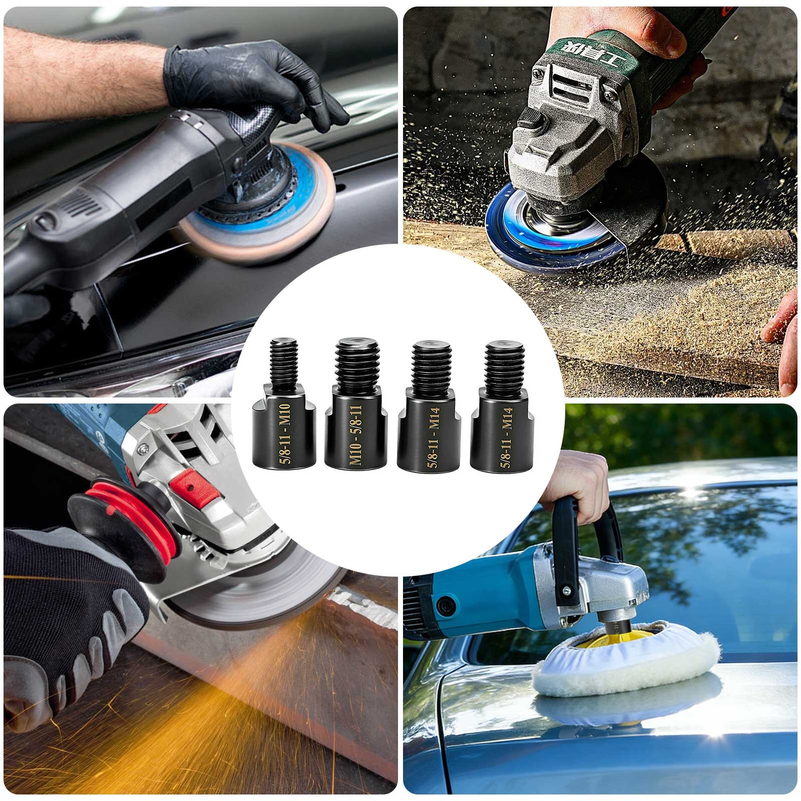 4Pcs Angle Grinder Converter Adapter 5/8inch-11 Female to M10/M14 Male Adapte