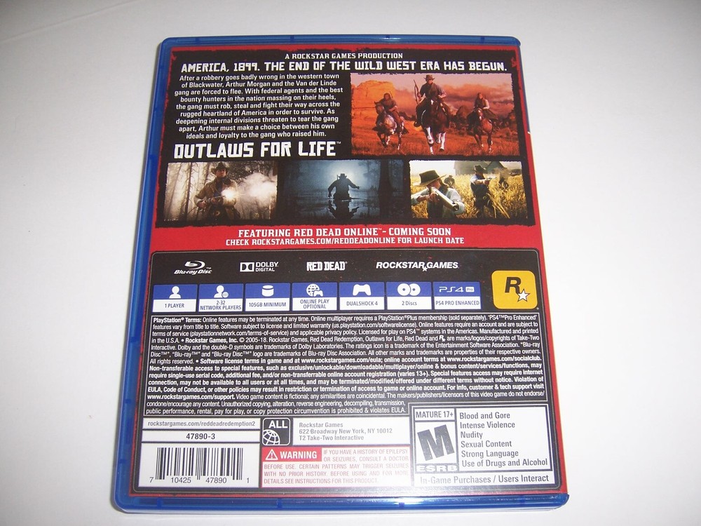 Original Box Case Replacement Sony PlayStation 4 PS4 Red Dead Redemption II 2