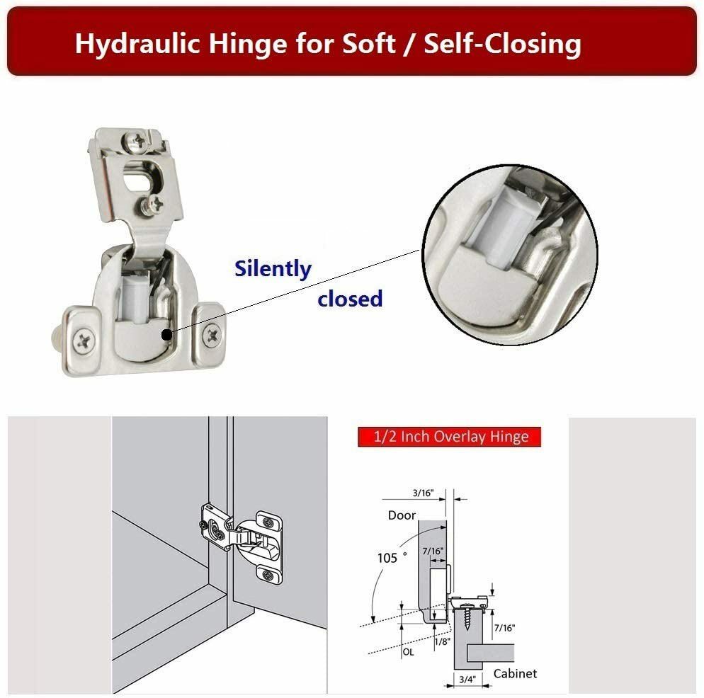 20 Pack 1/2" Overlay Soft Close Face Frame Compact Kitchen Cabinet Hinges