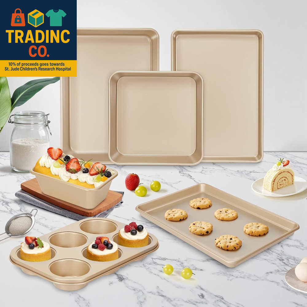 Baking Pans Set, Nonstick Stackable Bakeware Sets, Oven Pans for Cooking, 6 Pie