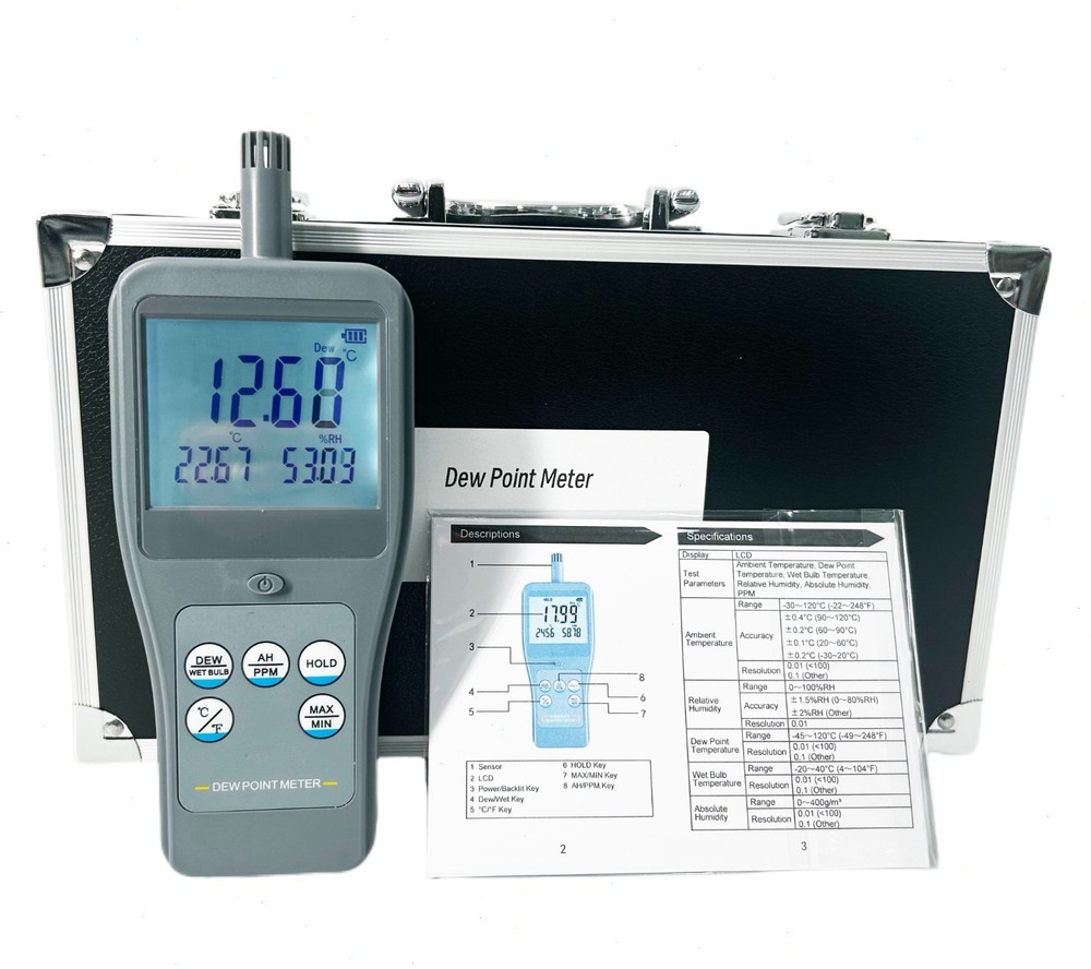 Digital Humidity Temperature Dew Point Meter with PPM Range 0~50000 Resolution 1