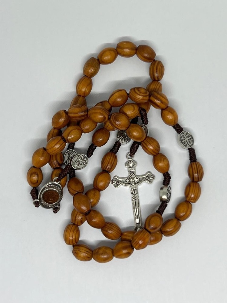 Saint St Benedict Rosary Wooden Holy Land Jerusalem Crucifix Cross Prayer Beads