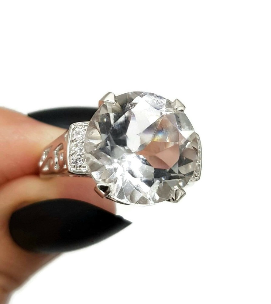 Clear Quartz Ring, 925 Sterling Silver, size 8, Genuine Gemstone