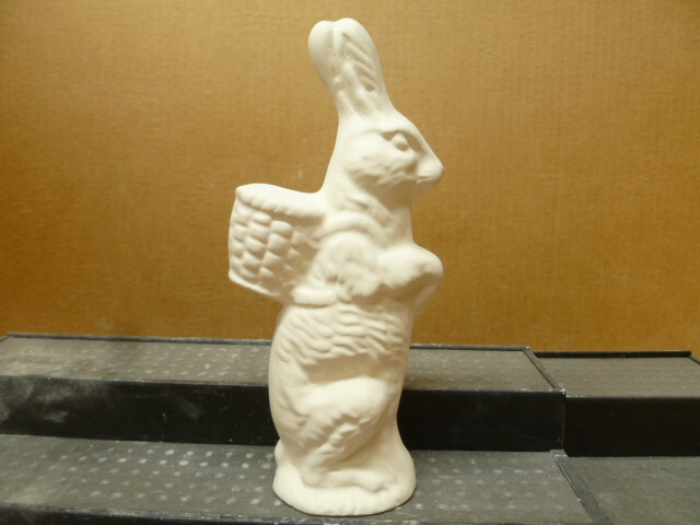 C-0402 Easter Bunny with Basket "Chocolate Easter Rabbit" 8.5"T Ceramic Bisque
