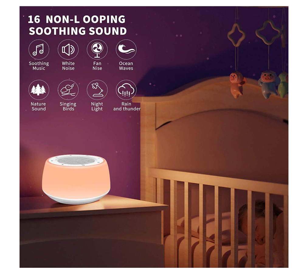 White Noise Machine Sleep Aid w/ 16 Sounds, Night Light, Timer, Touch Control