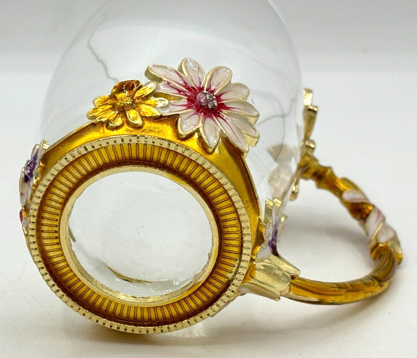 Luxury Glass 12oz Teacup Set Enamel Flower Handle and Base With Teaspoon Coaster