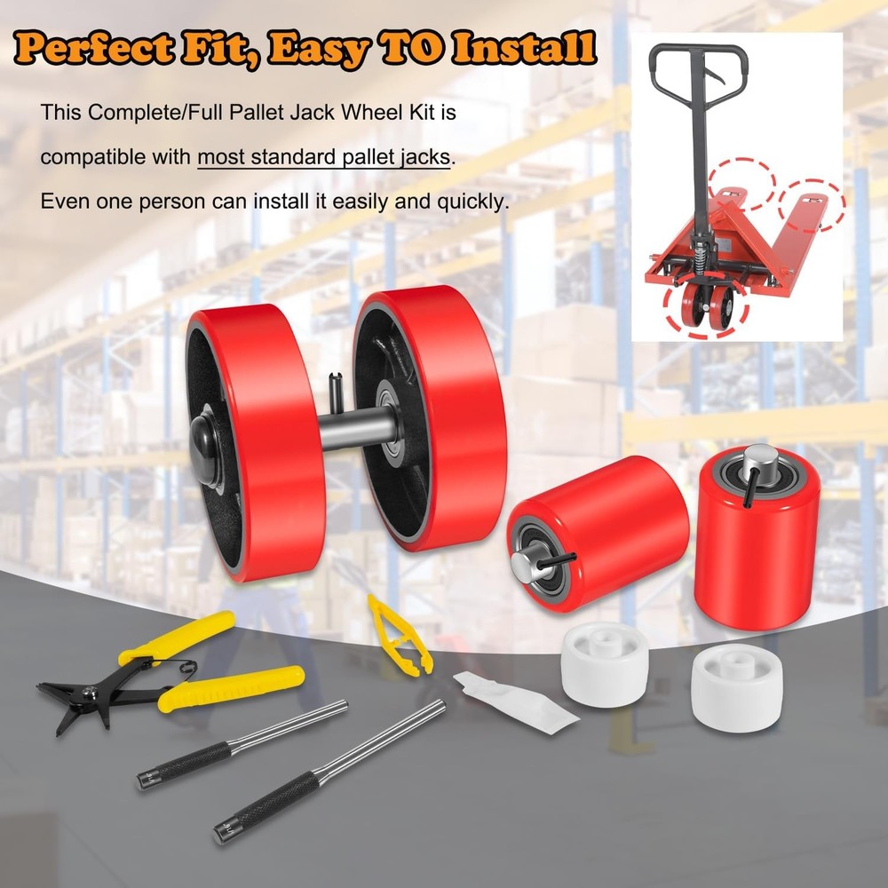 Pallet Jack Full Replacement Kit Steering Wheels 7"x2" Front Load Roller 3"x3.75