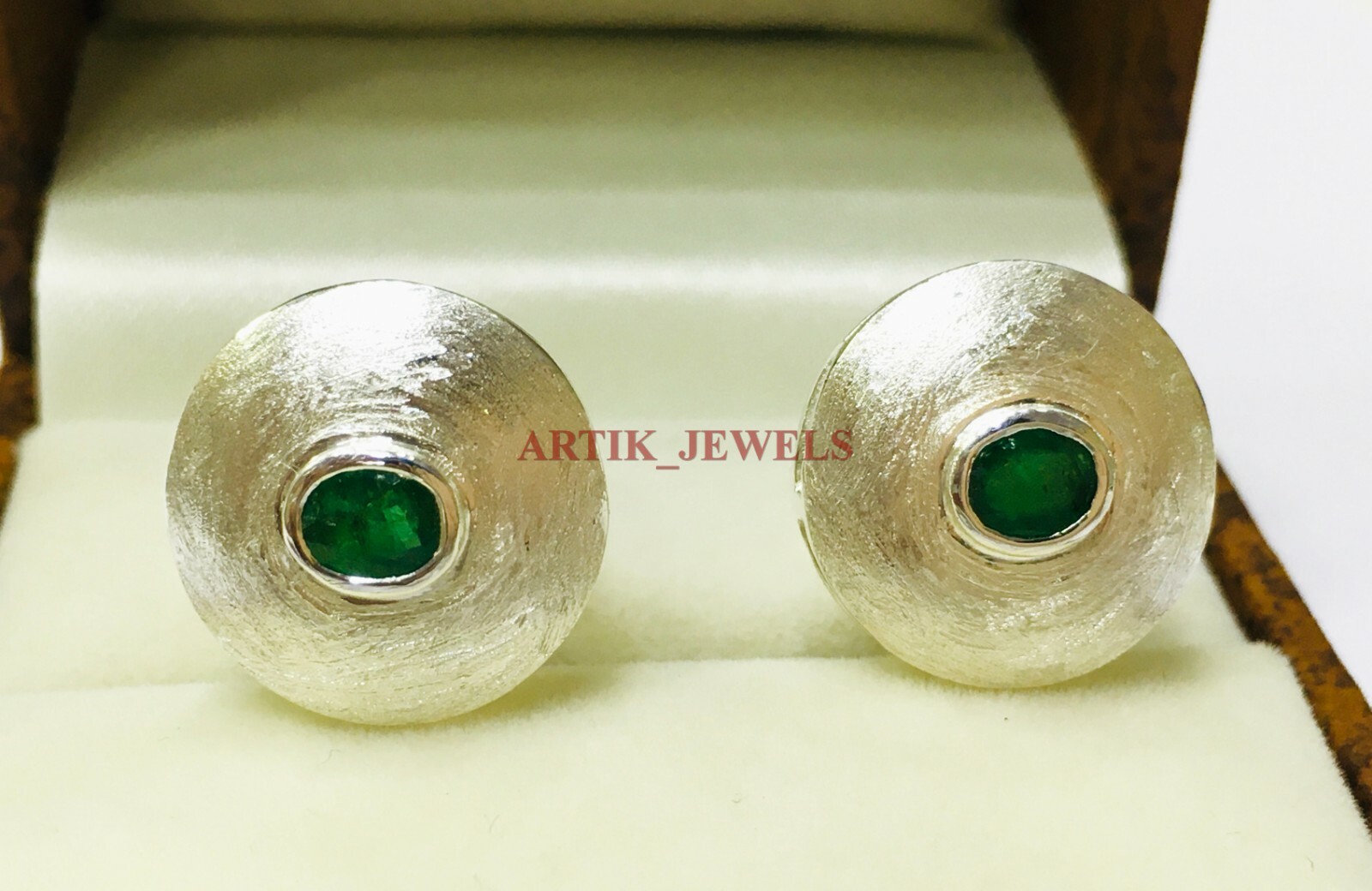 Natural Emerald Gemstone with 925 Sterling Silver Cufflink #2663