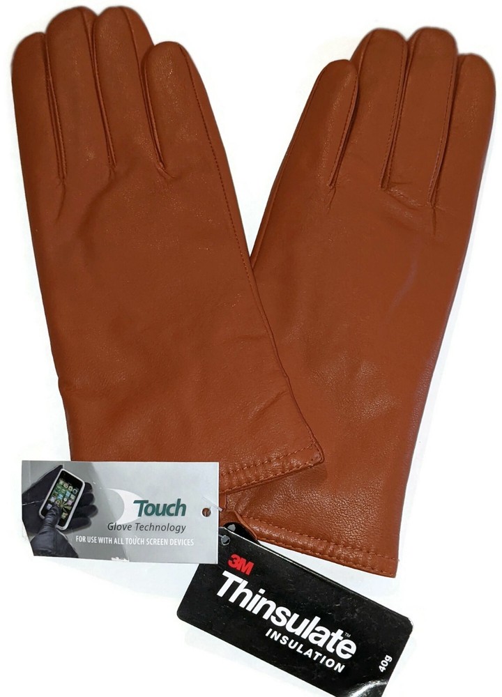 Womens Genuine Leather- Thinsulate Texting Gloves Large, Camel