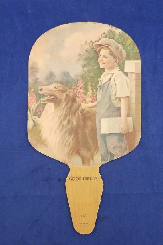 Vintage Geiman’s Milk Advertising Hand Fan with Collie Dog & Boy