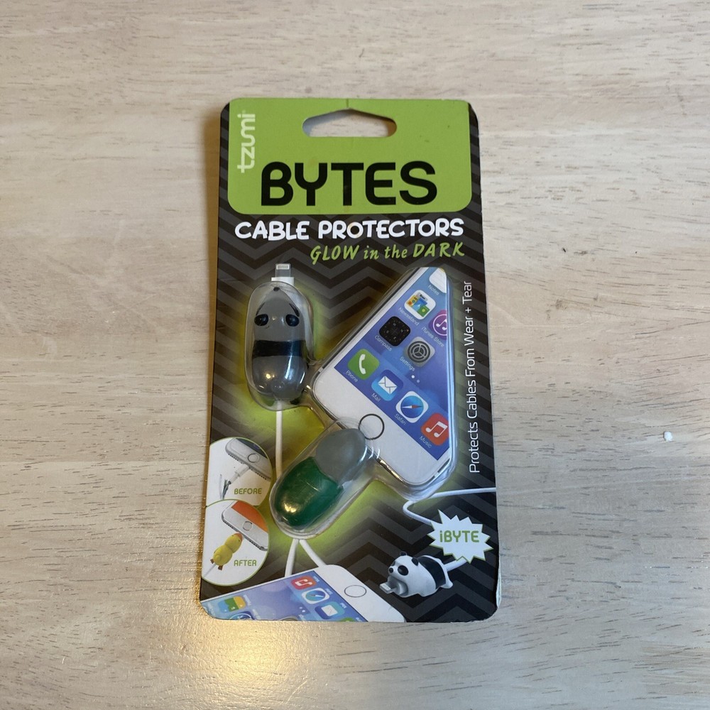 Tzumi Bytes Cable Protector Glow-In-The-Dark Panda & Turtle With Green Shell