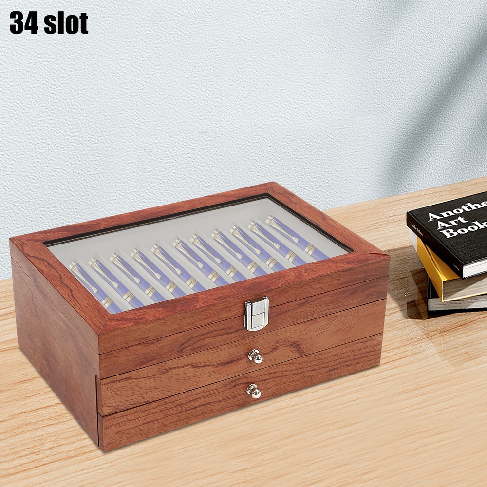 Log Color Pen Display Case 34 Slots Pen Display Case Holder Rectangular Retro US