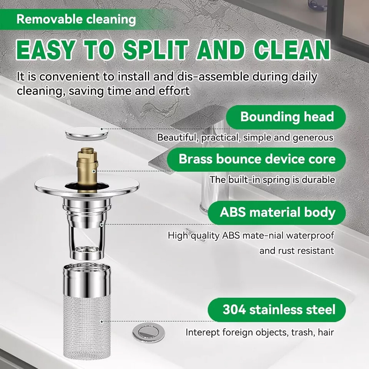 2 Pcs Bathroom Sink Stopper Hair Catcher Bathroom Pop Up Sink Drain Filter